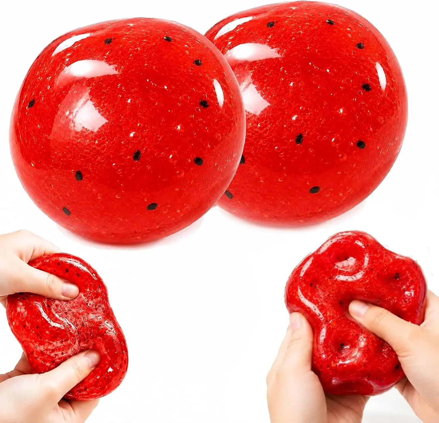 Stress Relief Squishy Toy Set (2Pcs) - Slushy Watermelon Ball, Butter Stick, Random-Color Jellyfish, Cheese, Handmade Grape Mochi, Giant Kids Electric Dirt Bike with Brakes - Sensory Squeeze Toy for Kids Cube