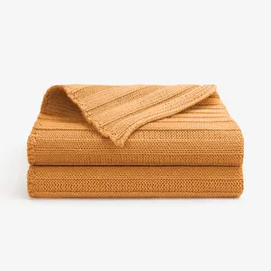 Cozytoon Cotton Knitted Throw Blanket - 100% Cotton Breathable All-Season Knit Throw Blankets for Bed and Couch - Made in Turkey