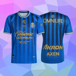 Omnilife Akron Chivas de Guadalajara 2025/26 Third Away Soccer Jersey Blue & Gold Stripe Breathable Short Sleeve Football Shirt for Men Liga MX Fan Version
