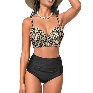 Yonique Women Underwire Bikini Set High Waisted Tummy Control Swimsuit Two Piece Push Up Bathing Suit