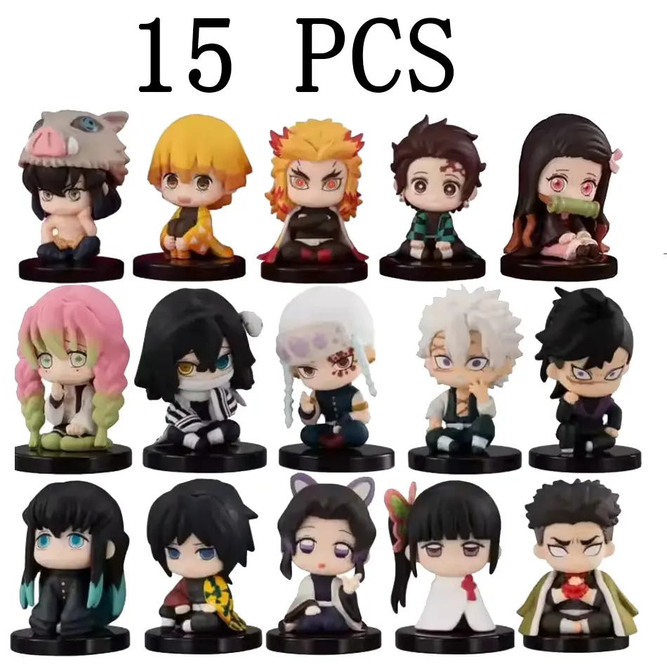 Anime Figure Toy - Kimetsu No Yaiba Q Version Collectible - Sitting Tanjiro Inosuke Zenitsu PVD Figurine Model Doll