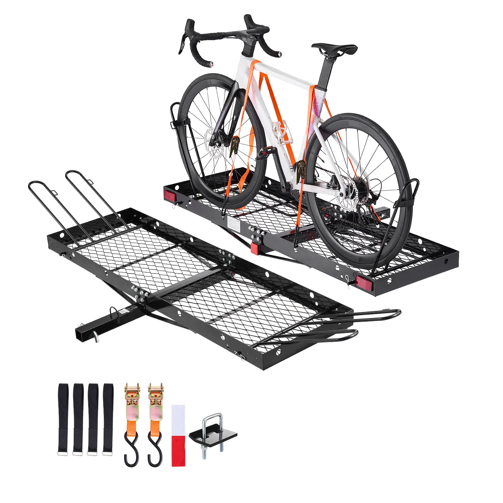 VEVOR 2-in-1 Carbon Steel Hitch Cargo Carrier Car Accessory, Quick-Install Bike Rack & Luggage Basket with Anti-Wobble Stabilizer, 500 lbs Capacity, 62x20x3 in, Fits 2" Receivers for SUVs & Pickups, Car Accessories, Universal Automotive Accessories