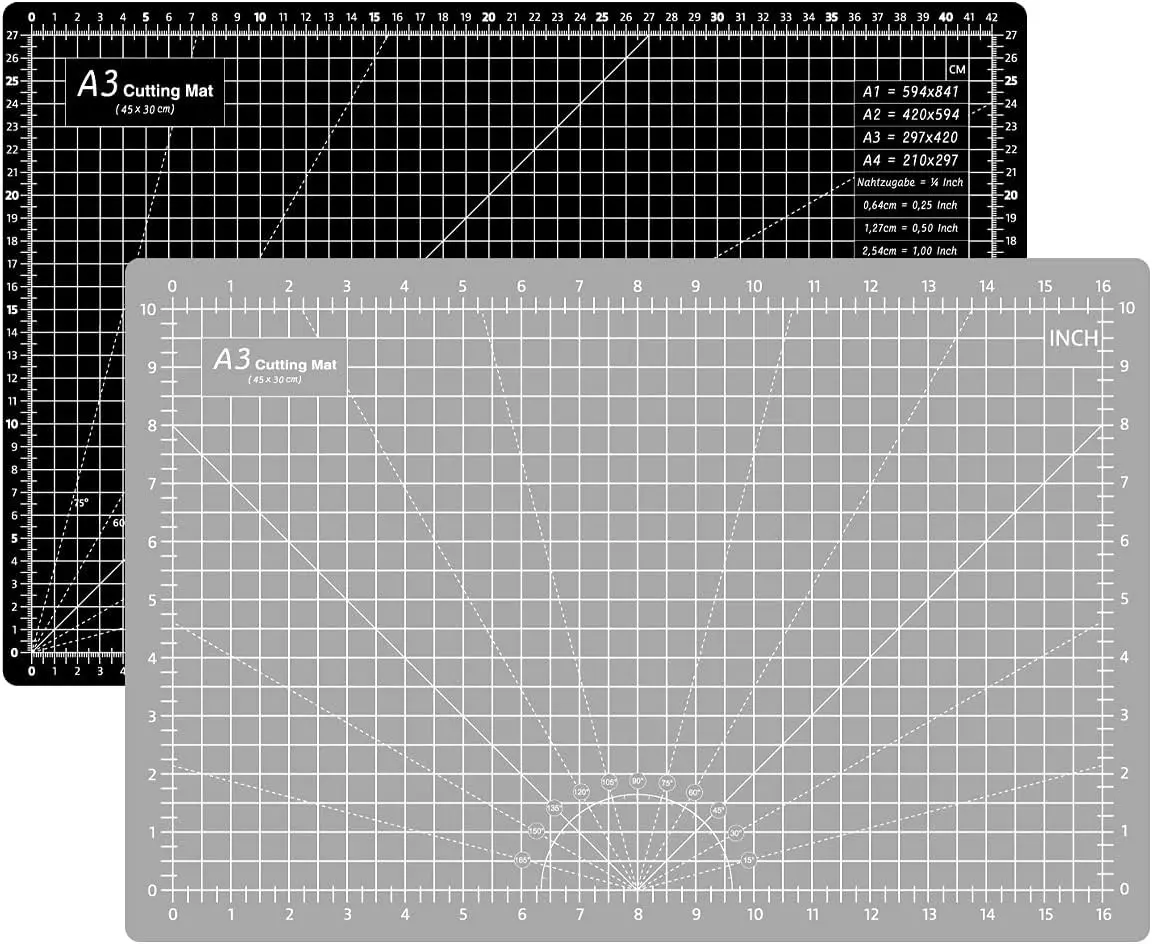 18"x12" Thickened Self Healing Cutting Mat, A3 Rotary Cutting Sewing Mat for Crafts, Double Sided 5-Ply Table Cutting Board for Fabric Quilting Leather Hobby Project, Grey/Black