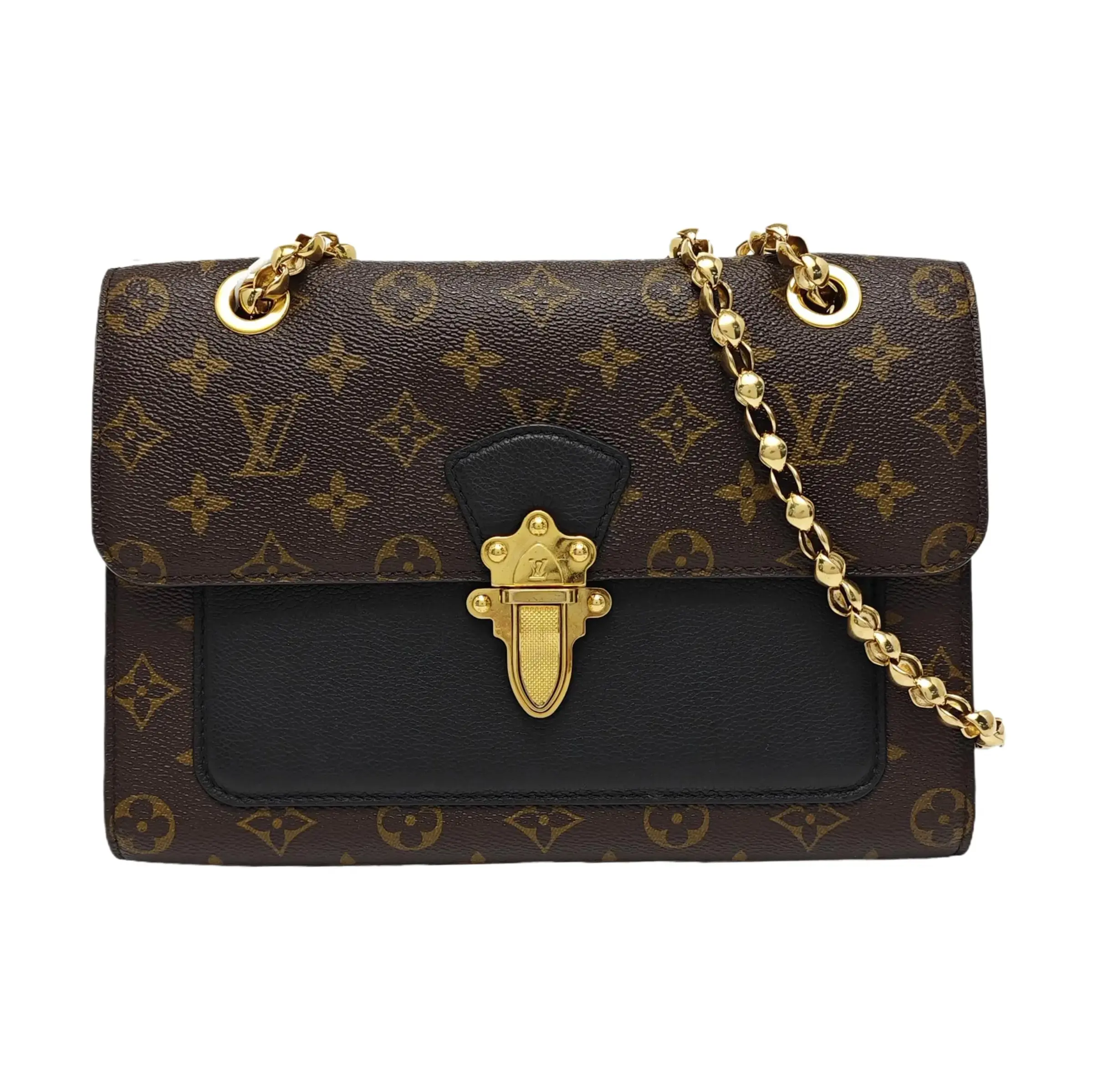 Pre-owned Louis Vuitton leather Shoulder bags Victoire Monogram Canvas & Black Chain Shoulder Bag with Gold Tone Hardware Chic Bag Fashionable Shoulder Bag