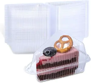 50 Pcs Transparent Cake Slice Plastic Containers with Lids 4 Inches Hinged Lid Cheese cake Container, for Take Out Packaging, Bakery and Cafe
