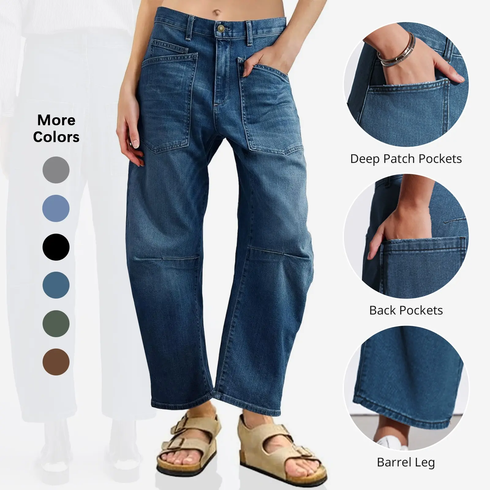 Flowyair Womens Barrel Jeans High Waisted Baggy Boyfriend Wide Leg Denim Pants with Pockets