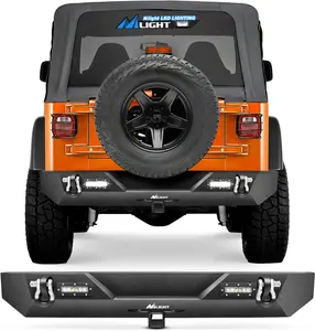 Nilight Rear Bumper Compatible for 1987-2006 Jeep Wrangler TJ&YJ,Rock Crawler Bumper with Hitch Receiver & 2X Nilight Upgraded 40W LED Lights Off Road Textured Black