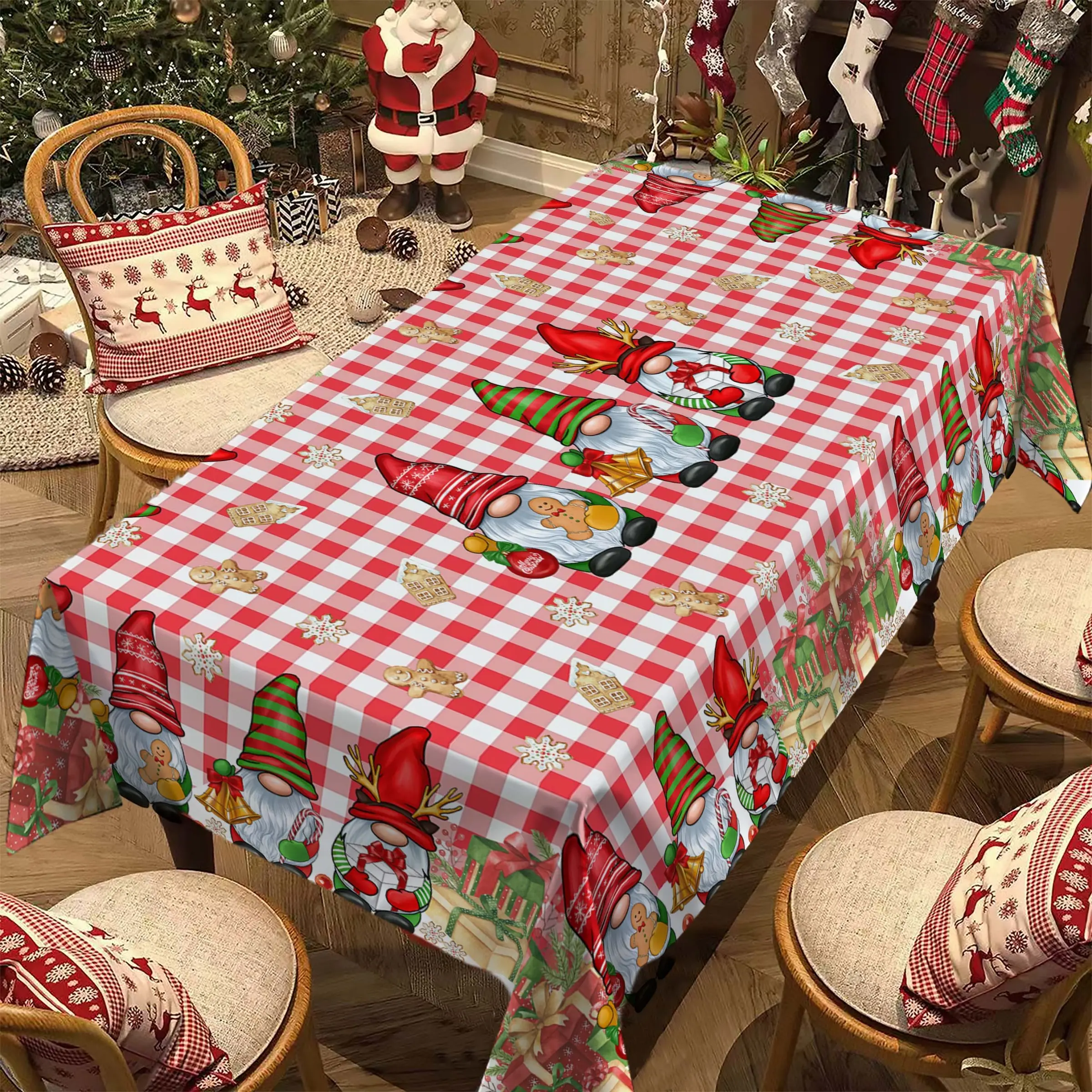 Cartoon Christmas Tablecloth, Snowman Santa Claus Design, Perfect for Holiday Parties & Festive Decorations, Ideal Gift Idea