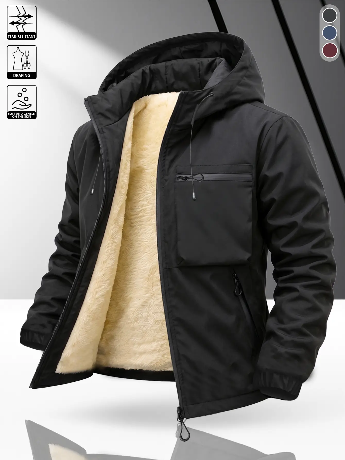 Men's outdoor functional fleece hooded jacket | Winter thick multi-pocket cotton workwear jacket