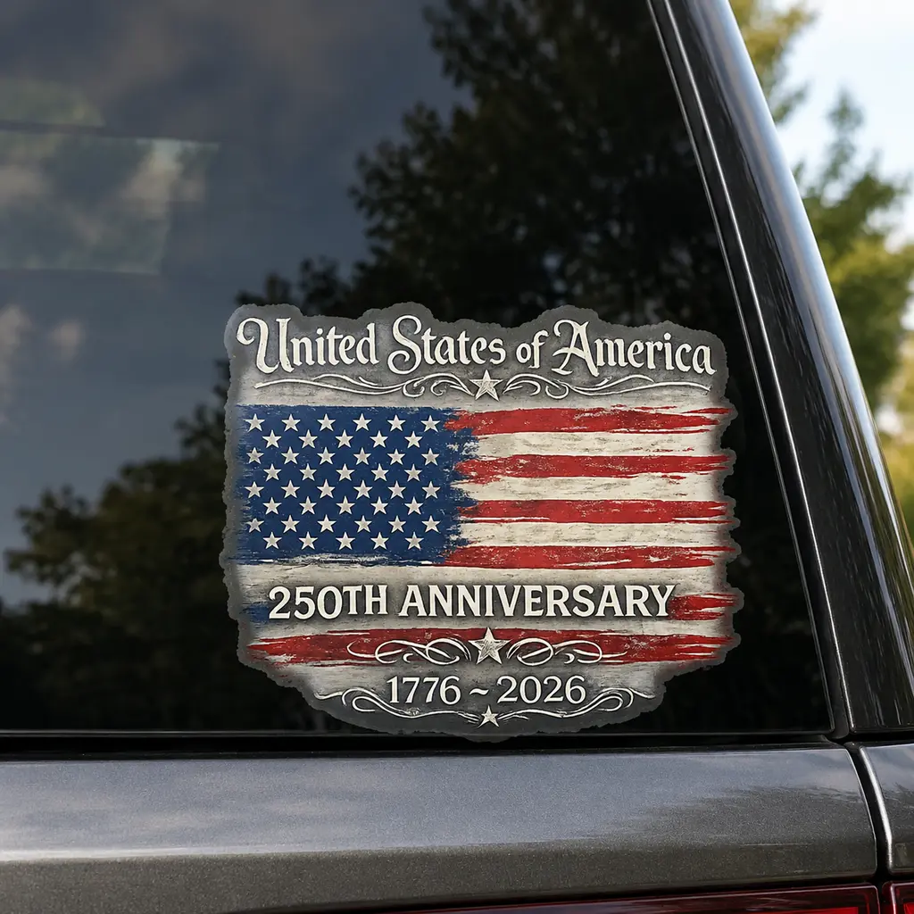 Vintage Distressed Look American Flag Car Decal - Self-Adhesive Patriotic Window Bumper Sticker, 16x13cm Window Decals for Vehicles, Fits Trucks/SUVs, Windows/Bumpers