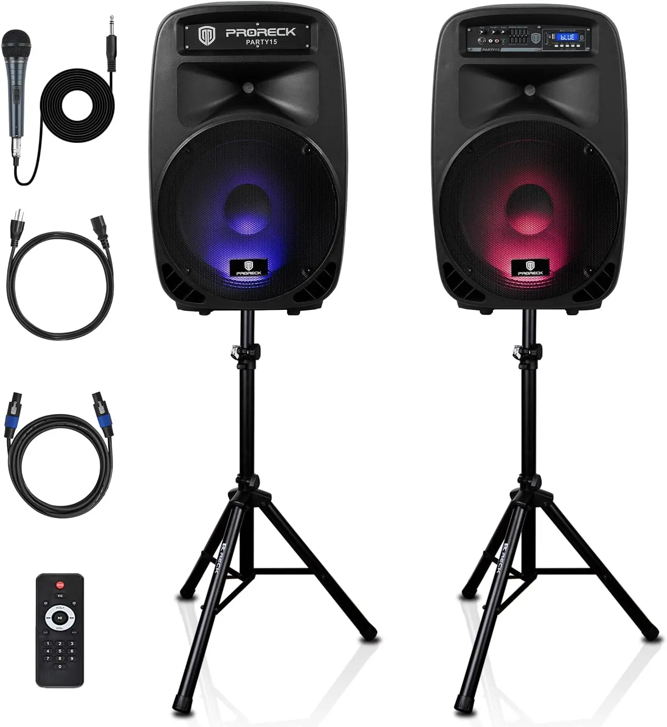 PRORECK Party 15 15” 2000W PA Speaker Bluetooth Portable DJ Karaoke Sound System with USB FM Remote