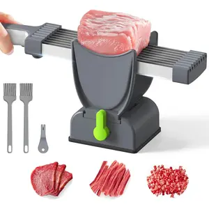 Fresh Meat Slicer, Thickness Adjustable 2 or 4 mm, 17 IN 1 Stainless Steel Cleaver Kitchen Knife, Manual Meat Cutter Set Utensils