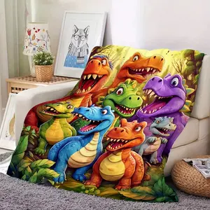 Funny Face Dinosaur Print Kid Bedding Blanket Tapestry - Comfortable, Warm, Lightweight Fabric, Washable, Fast Shipping - Kid Gift, Birthday Gift