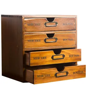 Retro wooden storage cabinet, 4-storey Multilayer storage jewelry desktop storage box with drawers, suitable for storing office supplies, jewelry, and cosmetics, making it an ideal choice for home storage