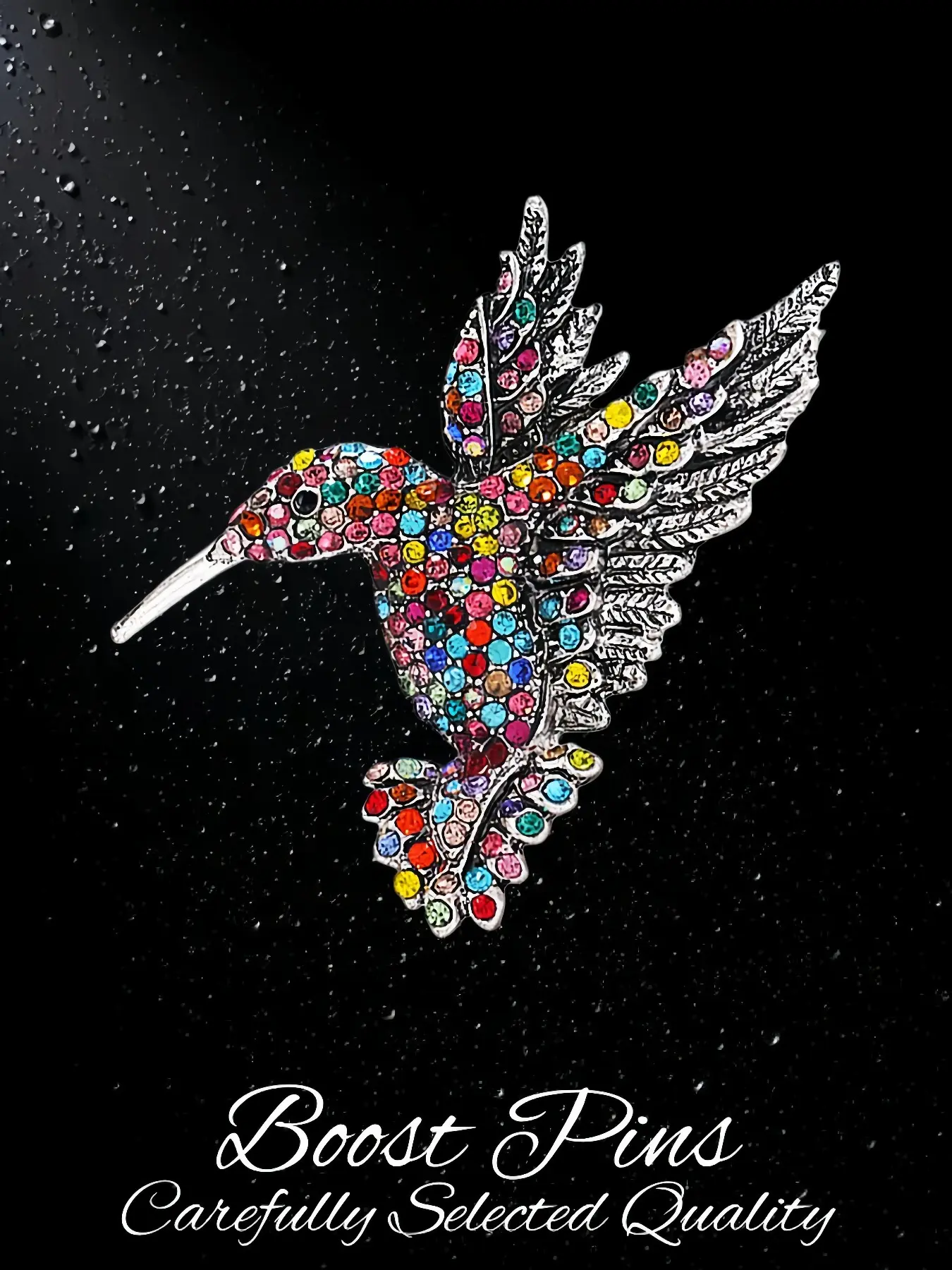 Silver Tone Multicolor Crystal Hummingbird Brooch for Women, Sparkling Rainbow Rhinestone Bird Lapel Pin, Alloy Statement Brooch, Brooch with Crystals, Fashion Jewelry for Coat Scarf, Birthday Gift for Her