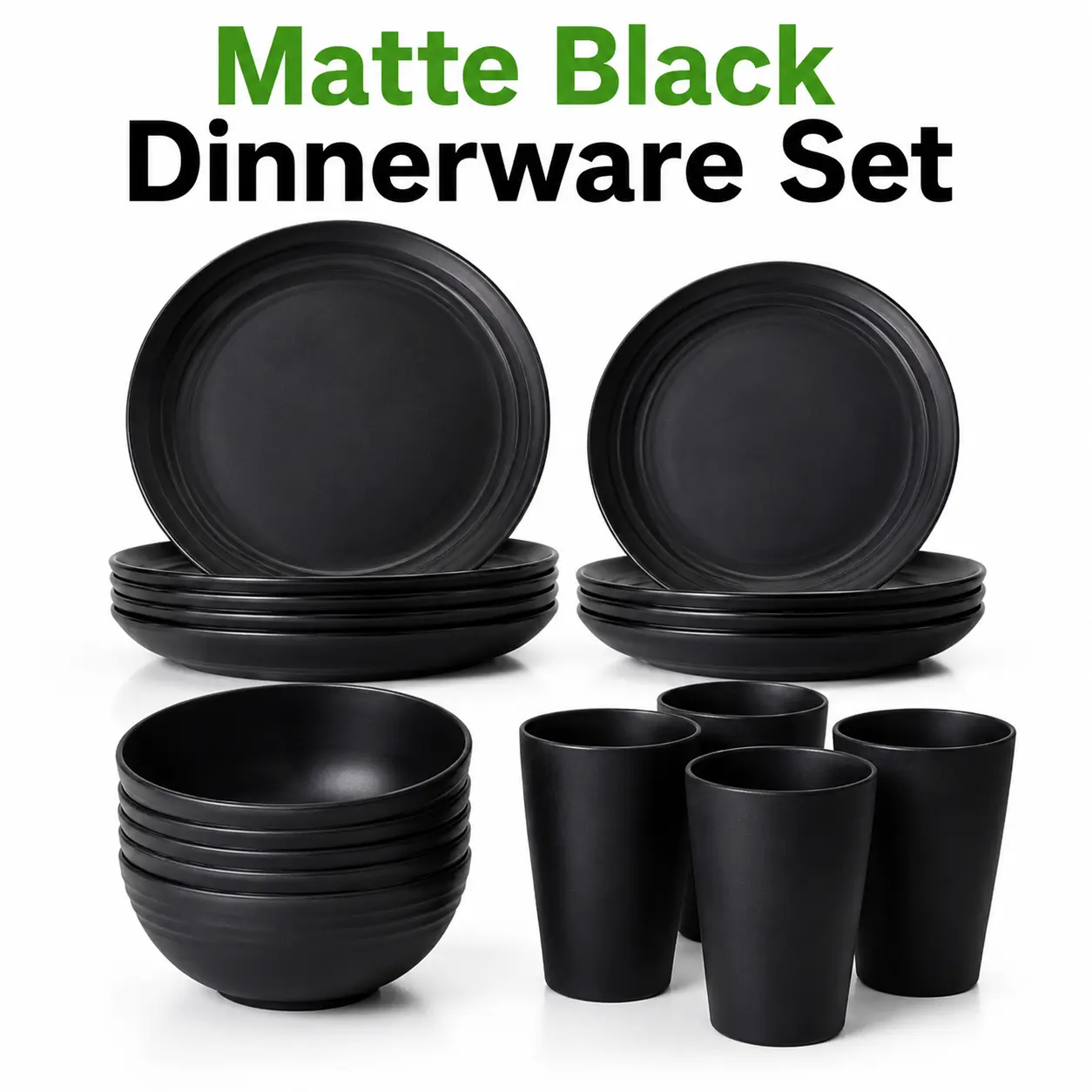 ONESHOW HOME 16PCS Wheat Straw Dinnerware Set Unbreakable Plates Bowls Cups and Cutlery Microwave Safe for Camping RV Mid Year Sale Deals For You,home essentials