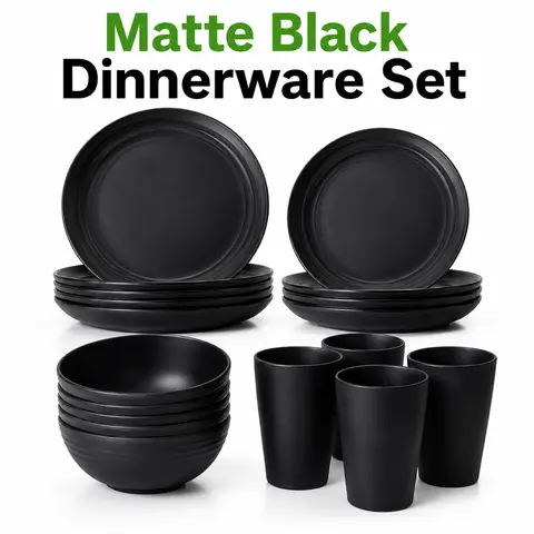 ONESHOW HOME 16PCS Wheat Straw Dinnerware Set Unbreakable Plates Bowls Cups and Cutlery Microwave Safe for Camping RV Mid Year Sale Deals For You,home essentials