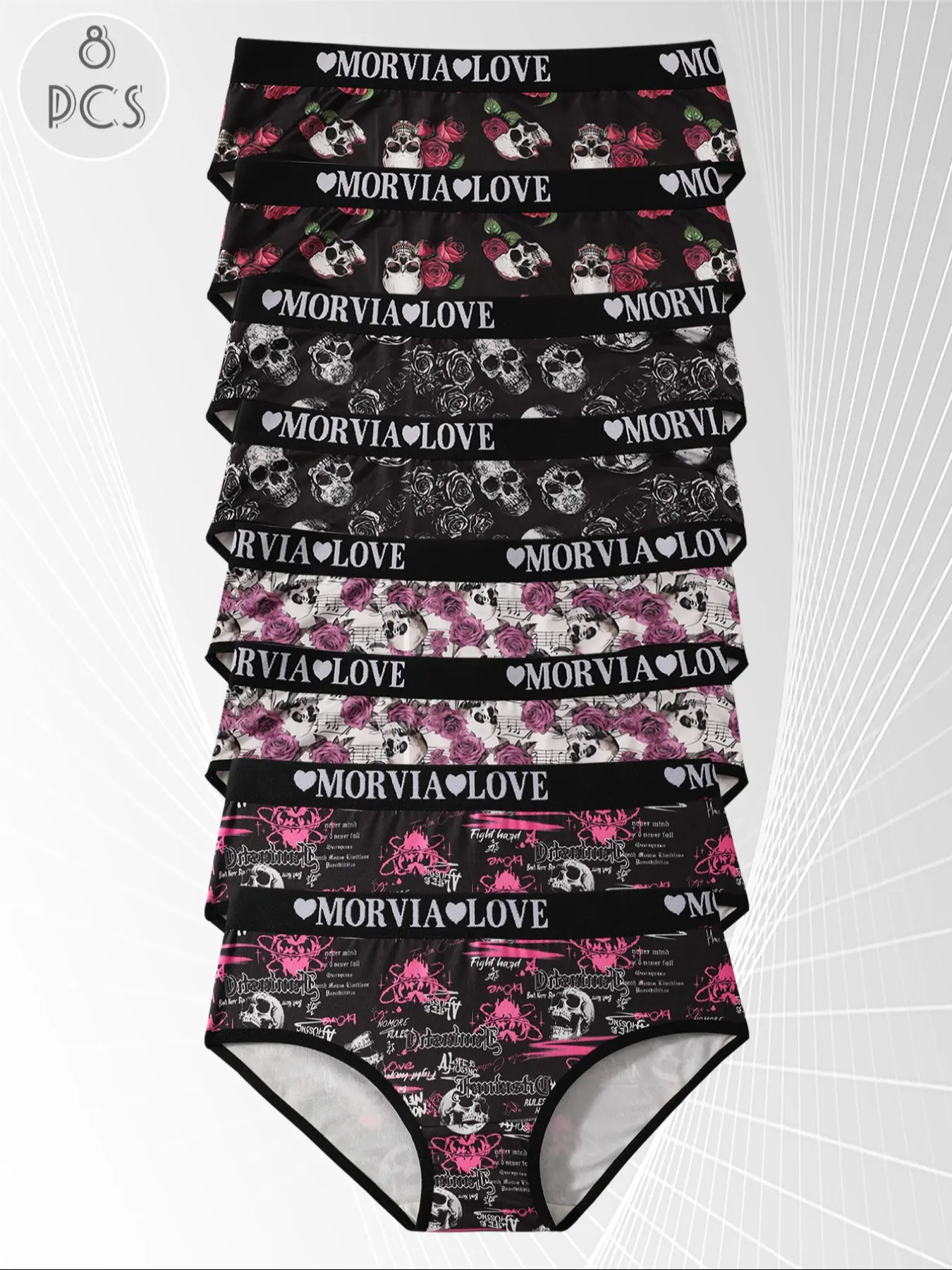 Women's Gothic Rose Skull Print Set, Floral Print Panty, High Waisted Panties, Breathable Stretch Panties, Breathable Comfortable Sexy Design, Perfect Halloween Gift for Her, Breathable Comfy Innerwear, Lingerie Panties