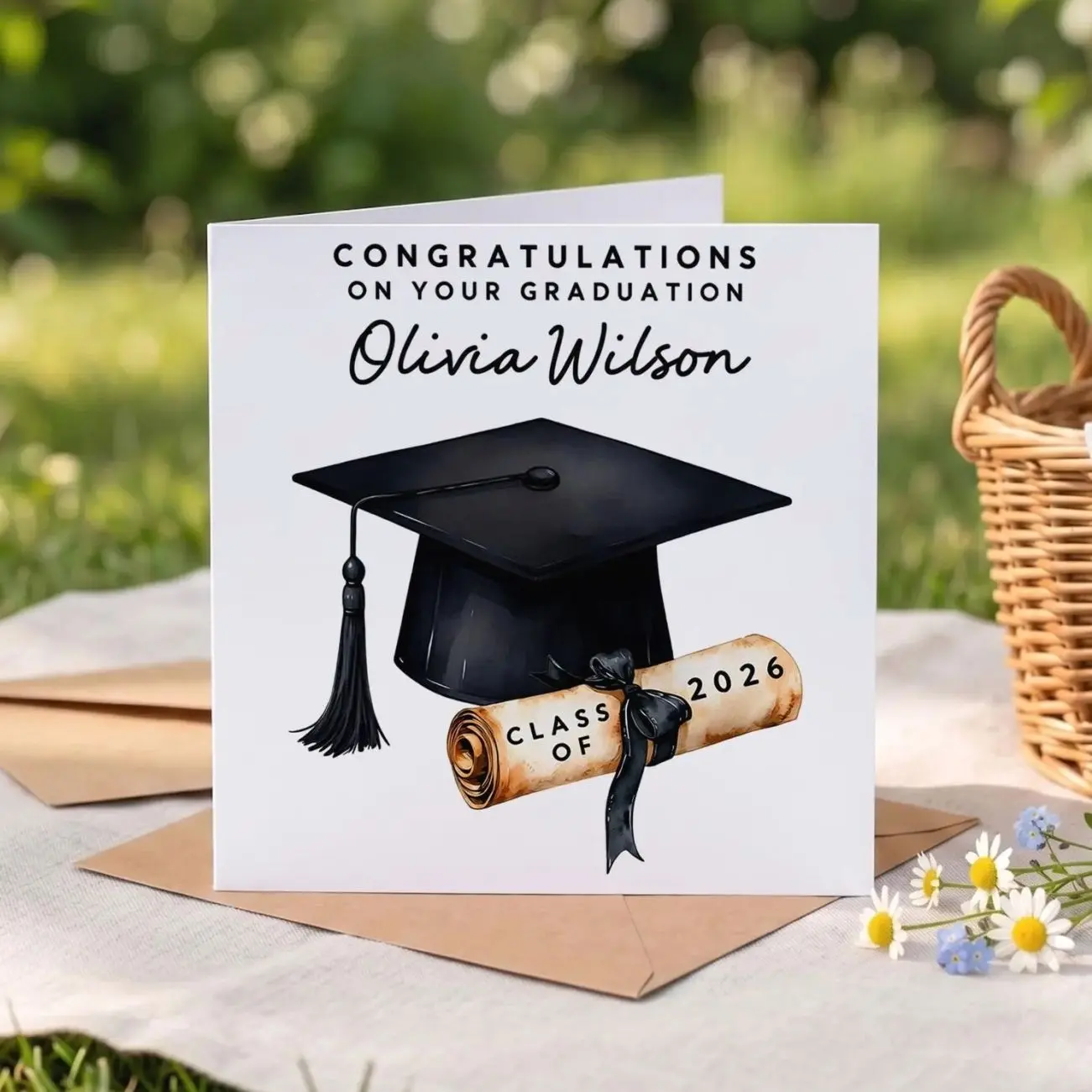 Personalized Graduation Card, Custom Inside Message Card, Diploma Ribbon Design, Card for Son, High School Graduation Gift, Congrats Card,