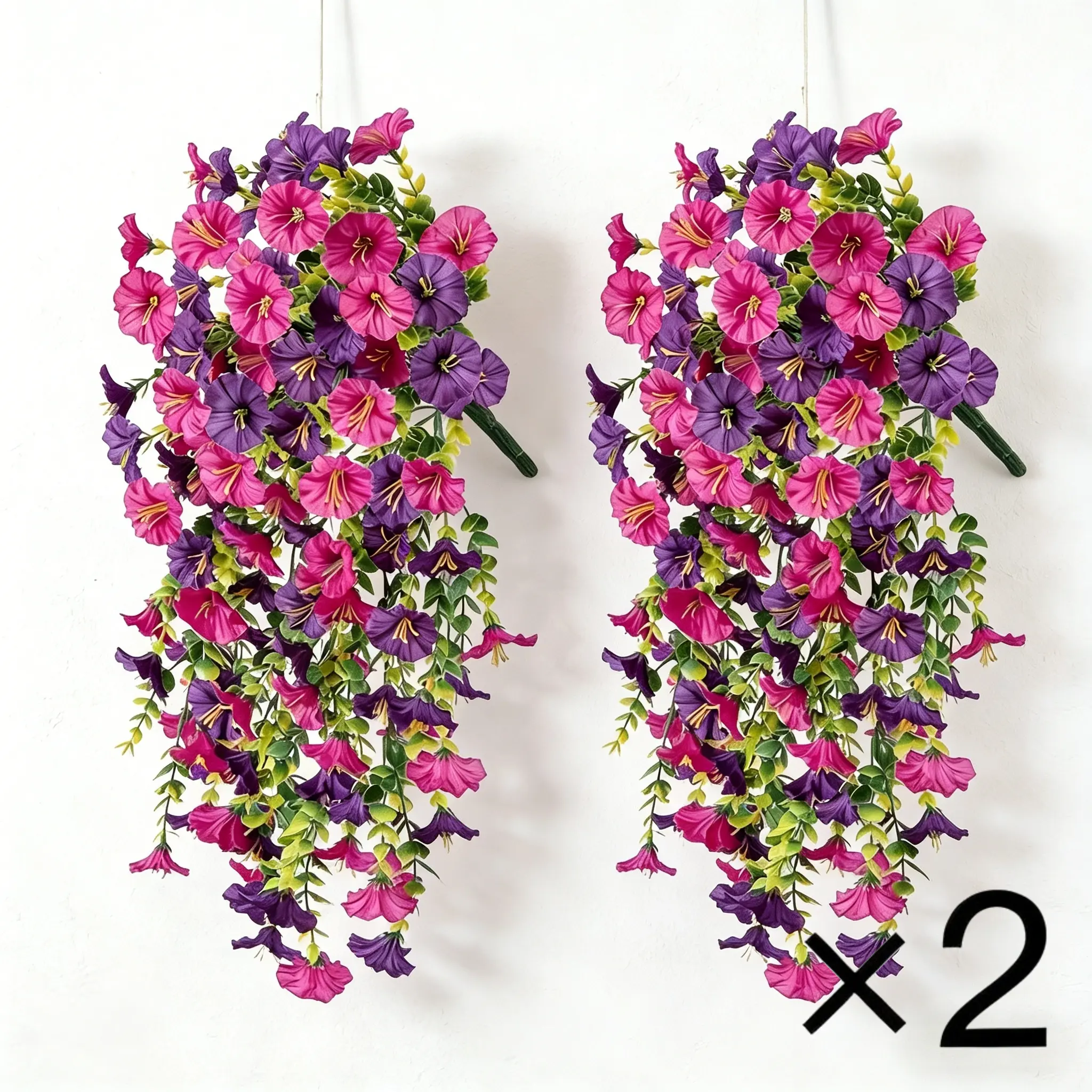 4PCS Colorful Plastic Decorative Artificial Morning Glory Hanging Vines - Lightweight, UV-Resistant Faux Hanging Flowers for Outdoor Porch, Home Decor (Plants & Fruit Category)