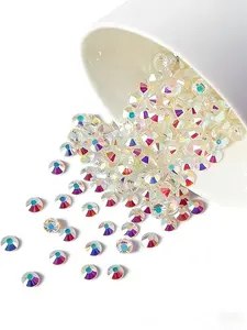 Flat Back Crystal Rhinestones Round Gemstones for Nail Art and Craft Glue Fixing, Bling Rhinestone Decoration, Transparent Ab, 1.3-6.0 Mm, SS3-SS30/1440-288 Pieces, Rhinestone Sparkle
