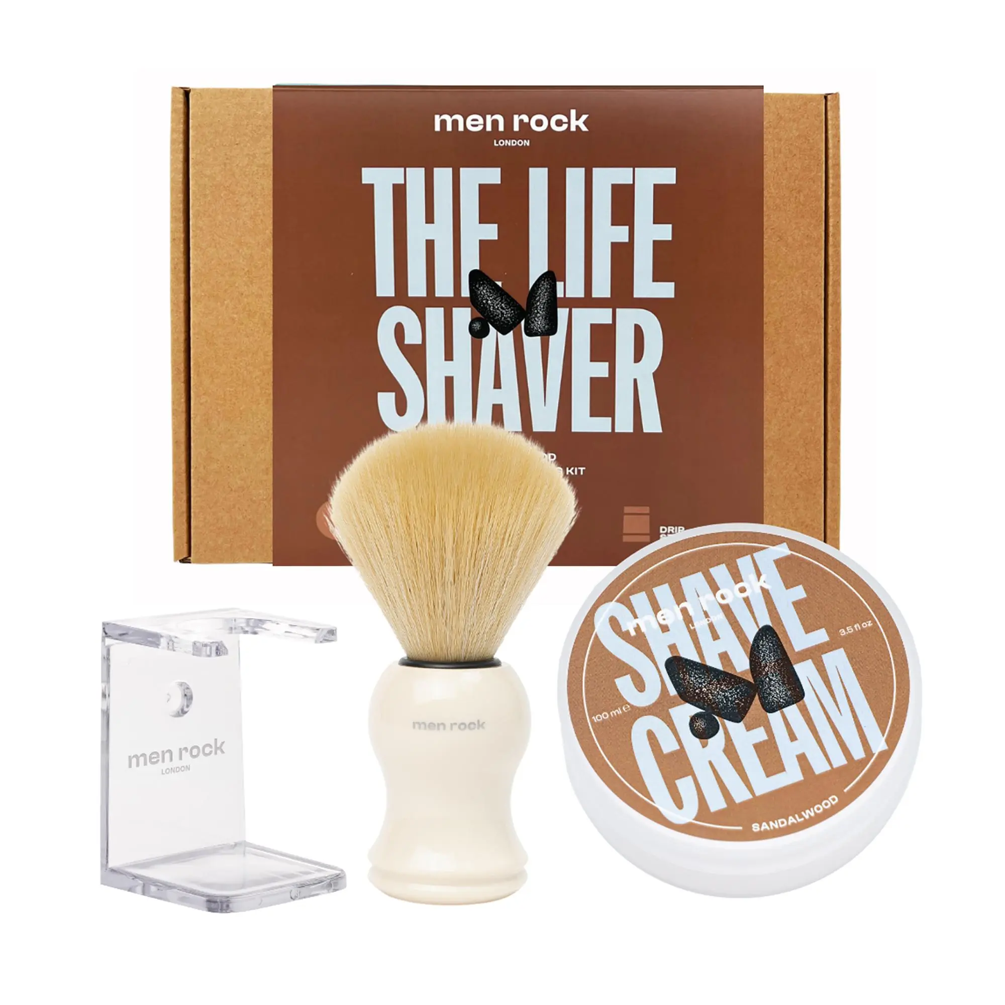 Men Rock Essential Shaving Kit, Shaving Cream, Sandalwood, 3 Pc