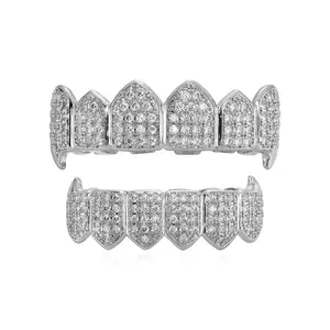 Plated Iced Out Cz Grillz Fang Top Bottom Mouth Teeth Grills Set For Men Women Oral Adjustable Orthodontic Accessories Polish