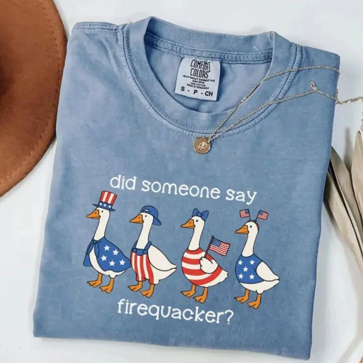 Comfort Colors Firequacker Goose Shirt, Funny 4th of July Tee, Patriotic American Flag Shirt, Independence Day Shirt, Trending 4th of July Day, Men’s Graphic Tees, Casual Outfit, Comfortable Menswear, Perfect Gift For Men, May2