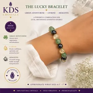 8mm Natural Citrine, Green Aventurine & Hematite Stretch Fit Crystal Bracelet - Wealth, Luck & Protection Energy Jewelry for Abundance Manifestation
