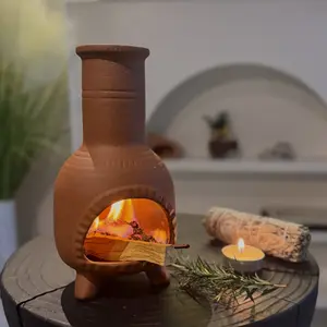 Handmade Terracotta Palo Santo Holder Burner for Smudging and Meditation Suitable for witchcraft altars and purification of negative energy Mexican Style Chiminea Clay Incense Dish Mini Home Altar with Unique Chimney Design