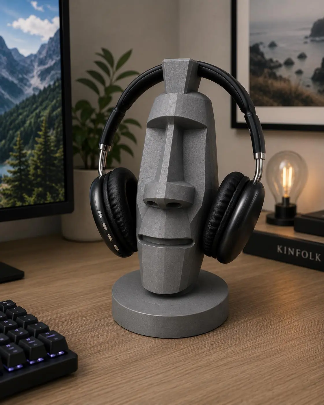 Moai Headset Stand - Compact, Durable, Aesthetic Audio & Video Accessory for Headphone Storage and Display