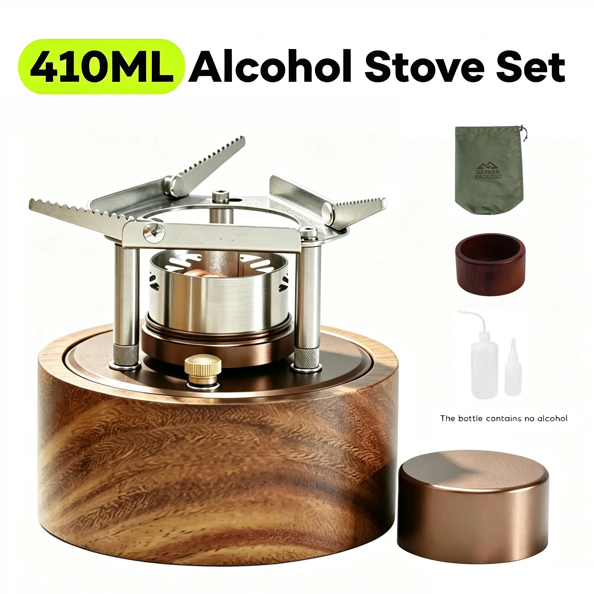 210/410 ML Self-Pressurizing Alcohol Stove Set Mini Portable Burner Stove Bottles Base & Storage Bag Lightweight Fast-Heating Cooker for Outdoor Cooking Survival Hiking Backpacking Camping Picnic Tool Gift for Outdoor Sport Enthusiastic