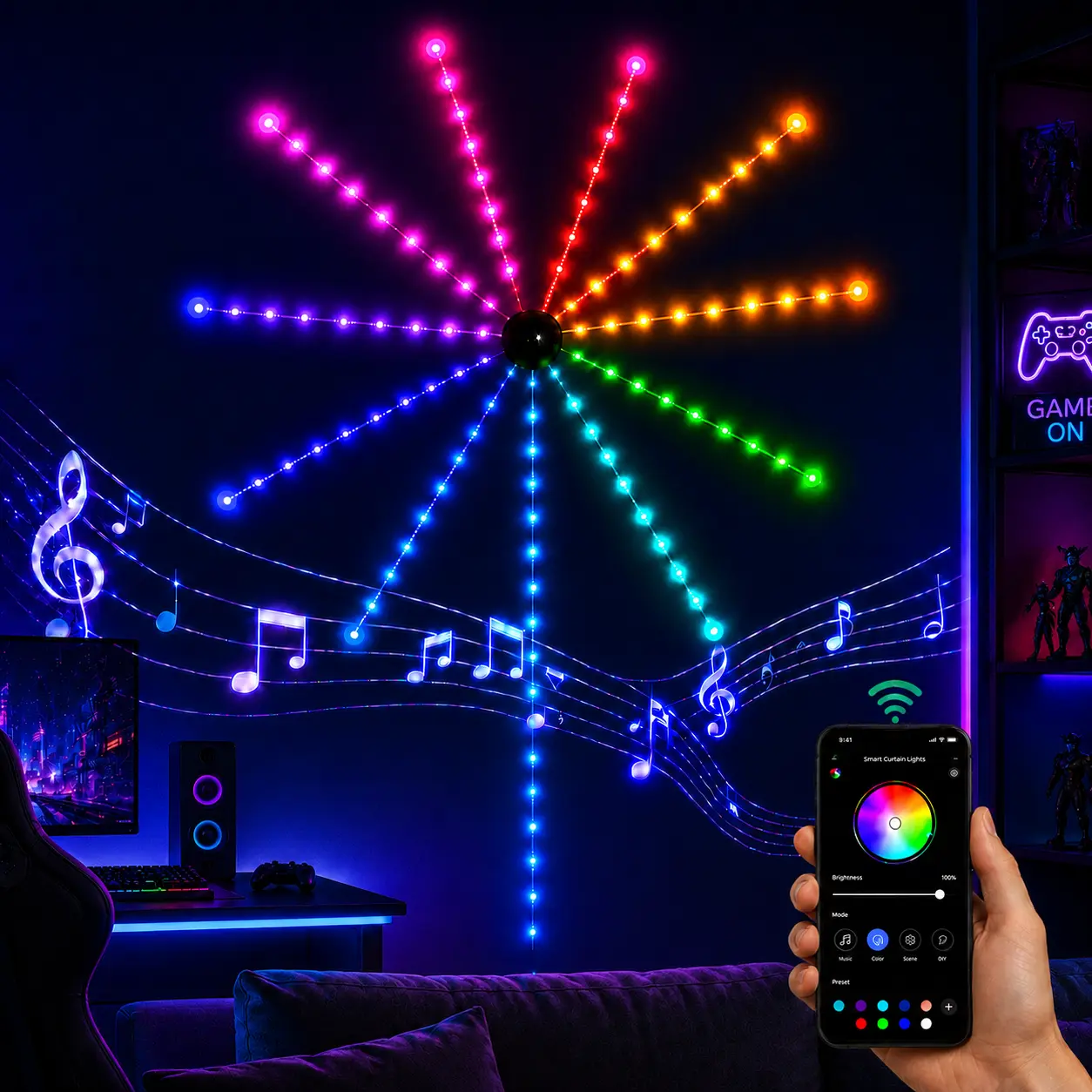 RGB Fireworks LED Strip Lights - DIY Shapeable, USB-Powered, Music Sync, App Control, 16M Colors, Ambient Mood Lamp for Gaming Room, Funky Home Decor, Whimsical Room Decor, Led Lights Bedroom, Gaming Stuff