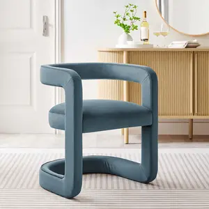 Winslow Barrel Performance Velvet Dining Chair  in Cadet Blue