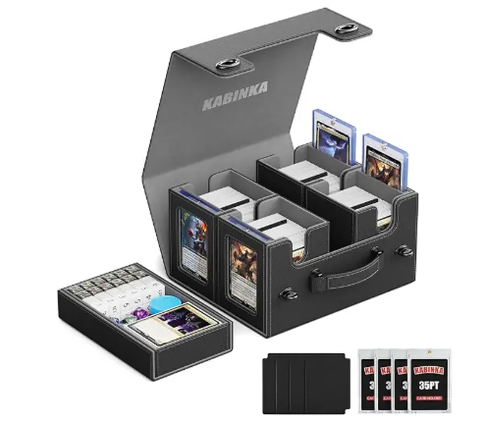 Kabinka Commander Deck Box for MTG with Handle, Multi Deck Case with Large Dice Tray Fits 400+ Double-Sleeved Cards, 5 IN 1 TCG Card Storage Box with Commander Display, 35PT Card Holders