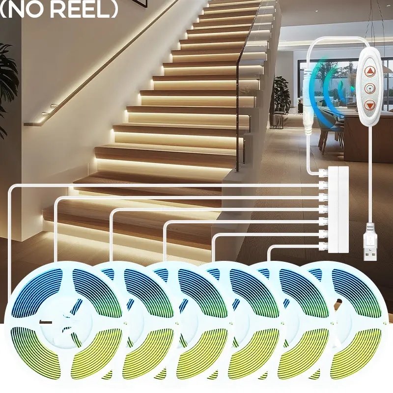 COB LED Strip Light, 3000k Warm White Light, Adjustable Brightness 5v LED Flexible Tape, Ambient Decor Lighting, Decorative Ambiance Lighting, Ideal for Bookshelf/cabinet/bedroom/stairs/TV DIY Lighting, Indoor Lighting