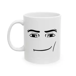 Roblox Man Face Mug, Double Sided White Ceramic Mug, Roblox Funny Meme Coffee Mug, Gamer Cup, Classic Drinkware