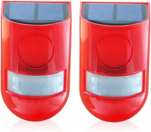 Solar Security Light Alarm,2 Pack IP65 Waterproof PIR LED Motion Sensor Flashing Light Lamp,Built in Battery,Energy Saving Warning 110dB Loud Siren Solar Light for Home Flashing Outdoor