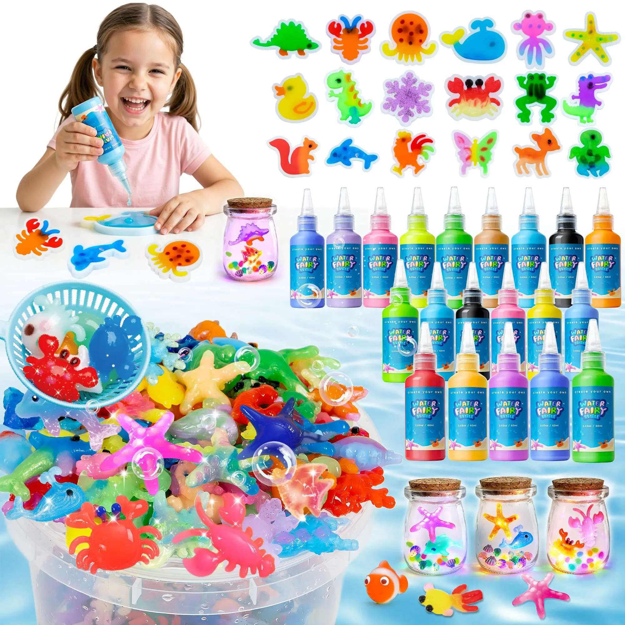 JOYSPOT Magic Water Elf Toy set With Yellow Duck Pool, Magic Gels, Molds Suitable for Imaginative Play, Birthday gifts, Party Favors, Non-toxic safe and Family-Friendly DIY STEM Projects to Creat Water Pets for Kids