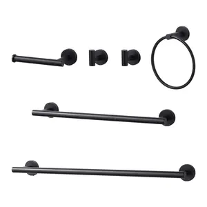 WOWOW Bath Hardware Set with 2-Towel Hooks, Towel Ring, Toilet Paper Holder and 2-Towel Bars in Matte Black