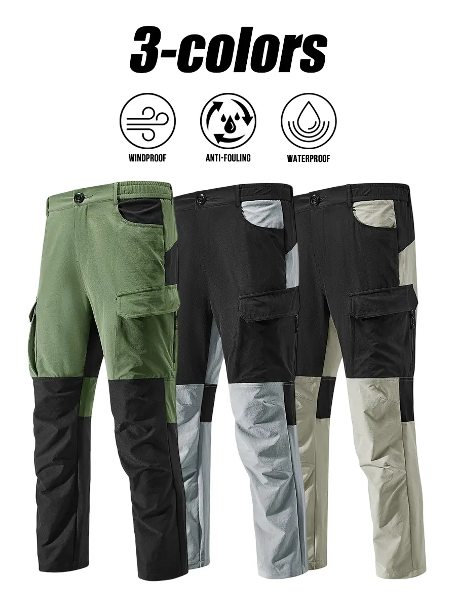 3-PACK Men Tactical Combat Long Trousers, tear resistant windproof waterproof anti-fouling three-proof fabric, oversized cargo pockets for fishing mountain hiking daily use