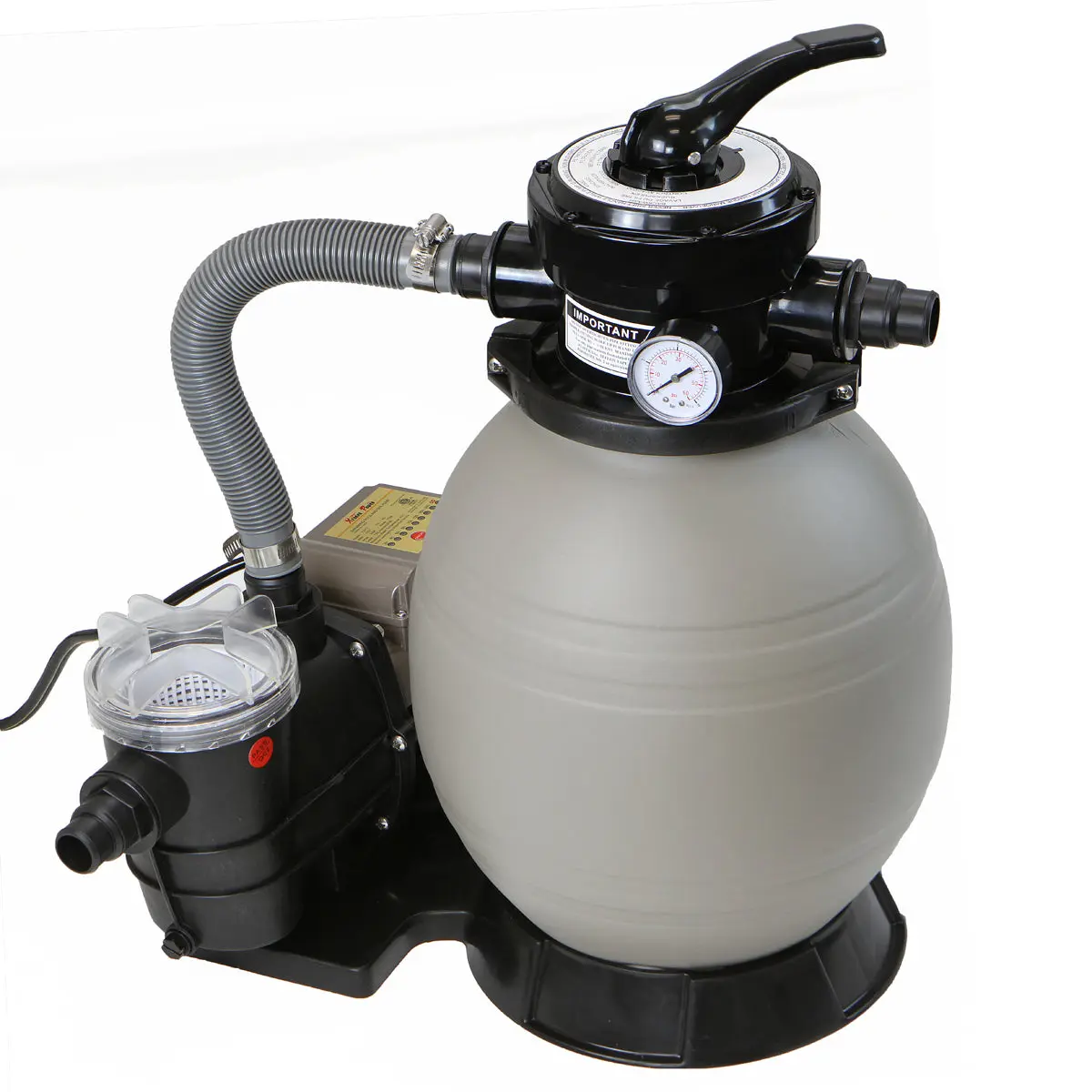 XtremepowerUS 2640 GPH Self-Priming 13" Sand Filter Swimming Pool Pump, Swimming Pool Cleaner, w/ Timer, Above Ground Pool