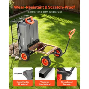 VEVOR Garden Dump Cart, 800 lbs Poly Dump Cart, Garden Carts Dumps Wagon with Storage Fence, 90 Quick-Dumps Mechanism, 180 Swivel Wheels, 90 Rotating Handle, Yard Wagon for Plants, Soil, Crops