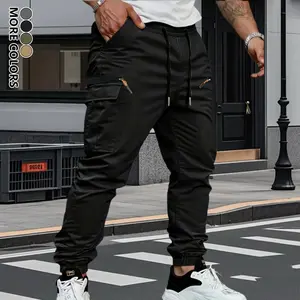 Men’s casual athletic pants with drawstring—fashionable, trendy, minimalist, versatile solid-color cargo pants suitable for everyday outings and outdoor sports.Fathersdaygift