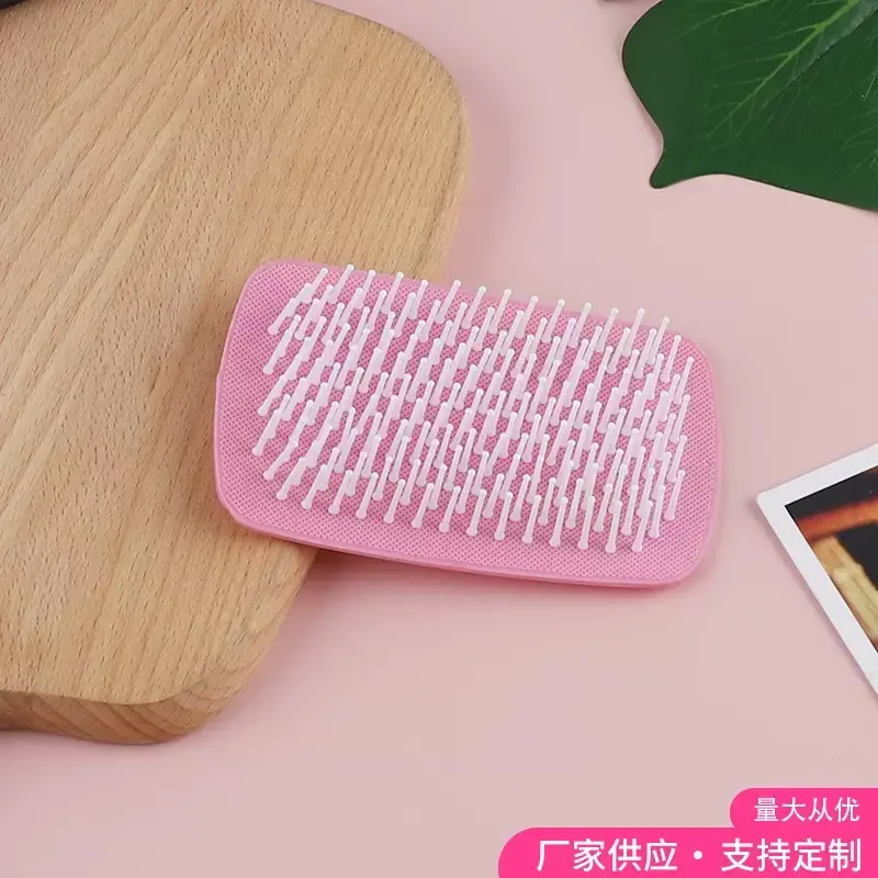 Square Pink Wig Brush with Soft Elastic Rubber Cushion, Professional Comb for Wigs and Hair Extensions, Pink Wig Tools & Accessories