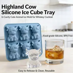 Highland Cow Silicone Ice Cube Mold for Soft Drinks, Coffee, Soda, Ice Cube Tray, Ice Molds, Durable and Reusable, Perfect for Home Use, Easy to Clean