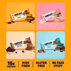 JUNKLESS 12 Protein Bar Variety Pack - 15g Protein, 2g Sugar, High Fiber, Gluten Free, Clean Ingredients