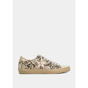 PAULA Beige Snake Sneaker with Pink Star Detail Faux Snake Print Lace-Up Cushioned Sole for Casual Styling
