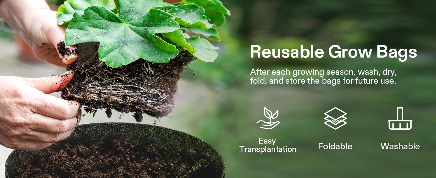 VIVOSUN 5-Pack Grow Bags, Heavy Duty Thickened Nonwoven Fabric Pots with Handles,Black