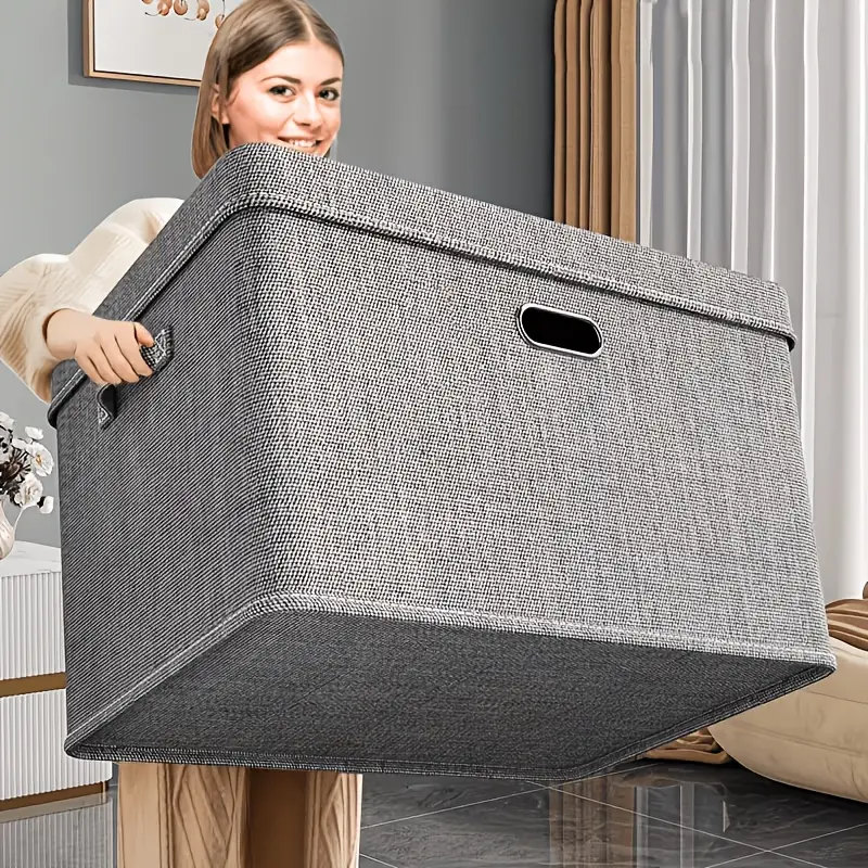 High-quality large-capacity foldable storage box with lid; collapsible storage bin with removable cover; washable organizer box; storage basket with lid; suitable for bedroom/living room/wardrobe/office; under-bed storage; Mother’s Day gift